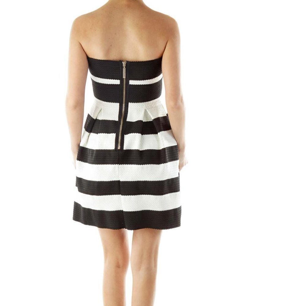 BCBG MaxAzria Black White A-Line Strapless Day Dress - Picture 2 of 3